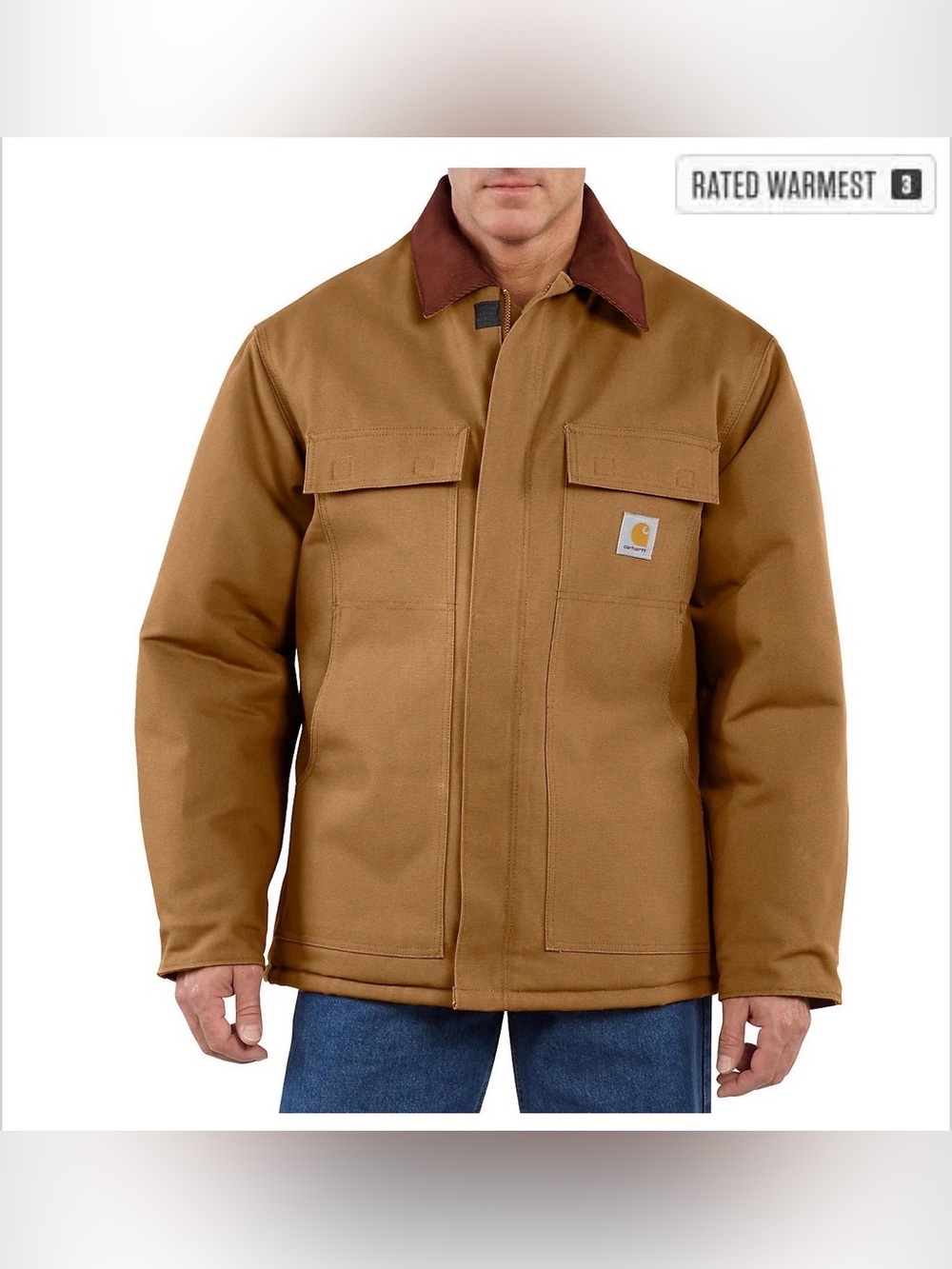 Mens Carhartt C003 BRN Brown Canvas Quilt Lined Traditional Work Jacket 2XL Tall